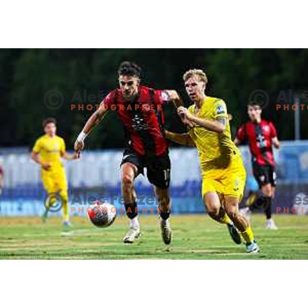Zan Besir and Nino Milic in action during Prva liga Telemach 2024/25 football match between Primorje and Domzale in Nova Gorica, Slovenia on August 16, 2024 