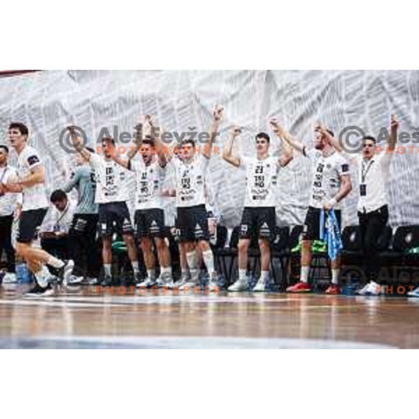 in action during first match of EHF European league Qualifiers handball match between Trimo Trebnje and Limoges in Trebnje, Slovenia on August 31, 2024