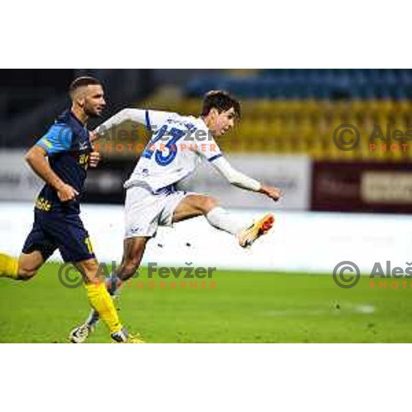 Zsombor Kalnoki-Kis of Nafta scores and celebrates a goal during Prva Liga Telemach 2024/25 football match between Celje and Nafta 1903 in Celje, Slovenia on September 15, 2024