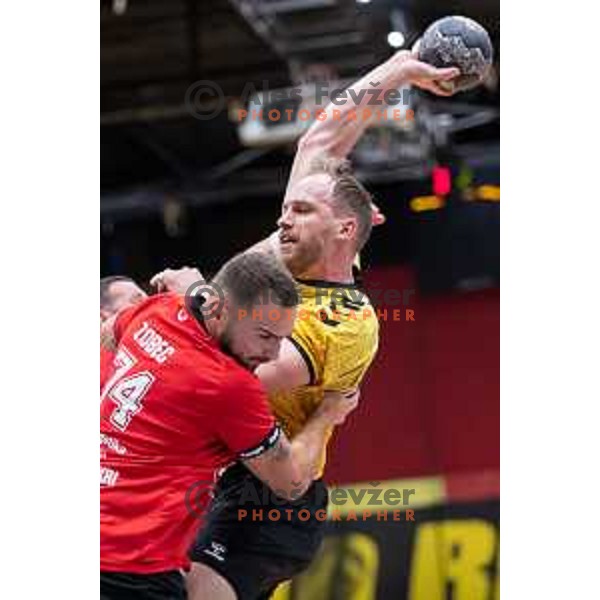 Tine Poklar during 1.NLB league handball match between Gorenje Velenje and Slovan in Velenje, Slovenia on September 15, 2024