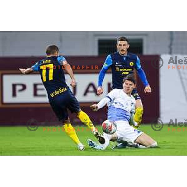 Kristijan Tojcic and Mario Kvesic in action during Prva Liga Telemach 2024/25 football match between Celje and Nafta 1903 in Celje, Slovenia on September 15, 2024