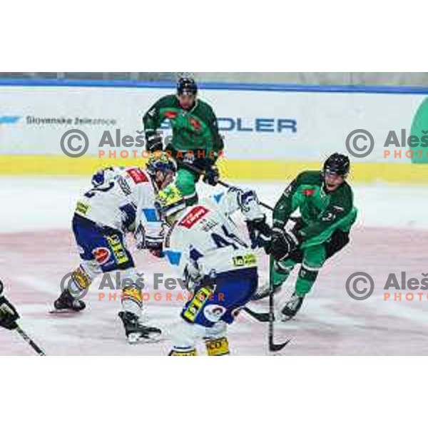 Alexandre Lavoie in action during IceHL match between SZ Olimpija and Villach in Ljubljana, Slovenia on September 20, 2024