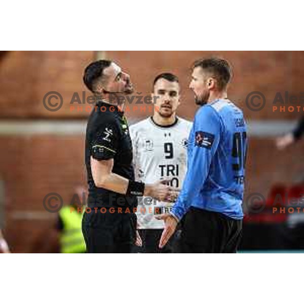 Urban Lesjak in action during 1.NLB League handball match between LL Grosist Slovan and Trimo Trebnje in Ljubljana, Slovenia on September 20, 2024