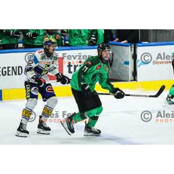 Ziga Mehle in action during IceHL match between SZ Olimpija and Villach in Ljubljana, Slovenia on September 20, 2024
