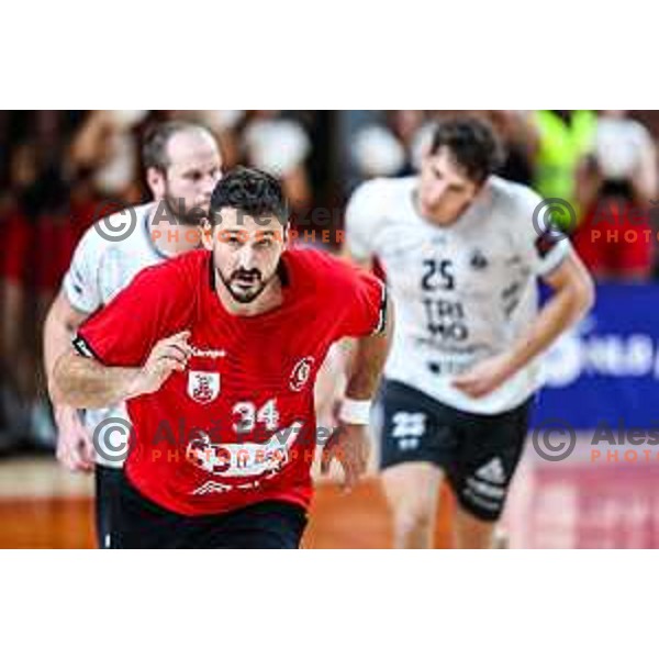David Kovacic during 1.NLB League handball match between LL Grosist Slovan and Trimo Trebnje in Ljubljana, Slovenia on September 20, 2024