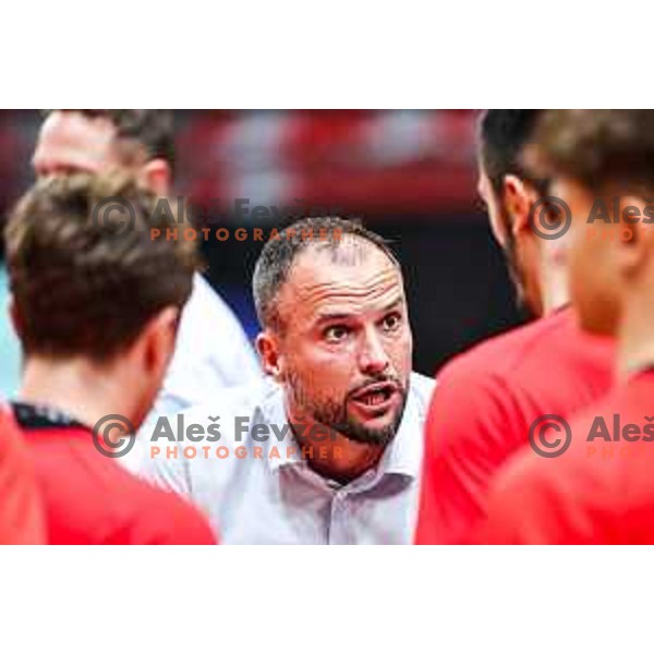 Uros Zorman, head coach of Slovan in action during 1.NLB League handball match between LL Grosist Slovan and Trimo Trebnje in Ljubljana, Slovenia on September 20, 2024