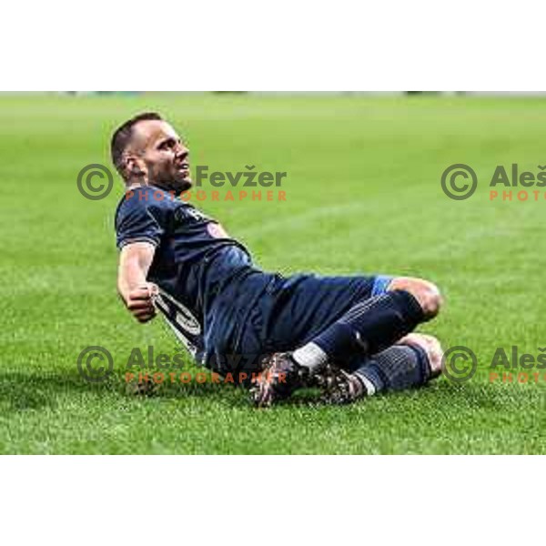 Matej Poplatnik celebrates a goal during Prva liga Telemach 2024/2025 football match between Olimpija and Bravo Kostel in Ljubljana, Slovenia on September 21, 2024