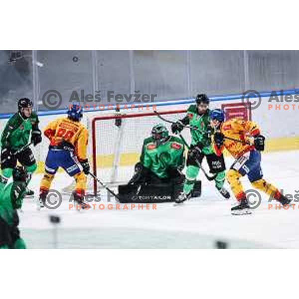 in action during IceHL match between SZ Olimpija and Migros Asiago in Ljubljana, Slovenia on September 27, 2024