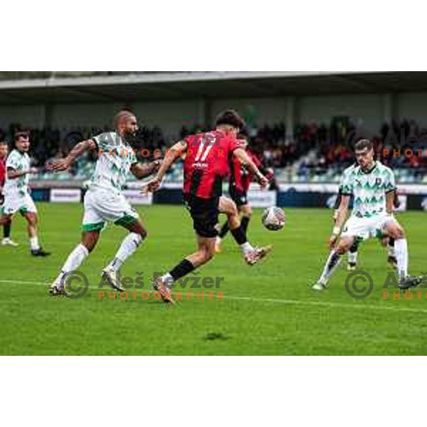 In action during Prva liga Telemach 2024/2025 football match between Primorje and Olimpija in Ajdovscina, Slovenia on September 28, 2024
