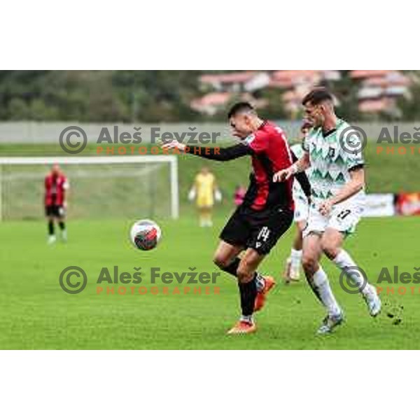 In action during Prva liga Telemach 2024/2025 football match between Primorje and Olimpija in Ajdovscina, Slovenia on September 28, 2024