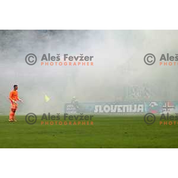 In action during Prva liga Telemach 2024/2025 football match between Primorje and Olimpija in Ajdovscina, Slovenia on September 28, 2024