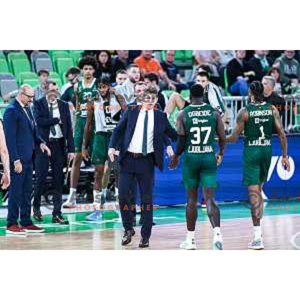 In action during BKT EuroCup basketball match between Cedevita Olimpija and Umana Reyer Venezia in SRC Stozice, Ljubljana, Slovenia on October 1, 2024.