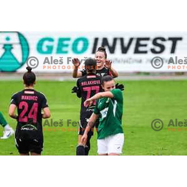 Spela Kolbl celebrates a goal during Slovenian Women’s Football Cup match between ZNK Olimpija and ZNK Mura Nona in Ljubljana, Slovenia on October 3, 2024.