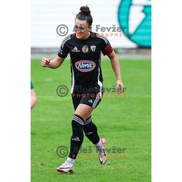 Spela Kolbl celebrates a goal during Slovenian Women’s Football Cup match between ZNK Olimpija and ZNK Mura Nona in Ljubljana, Slovenia on October 3, 2024.