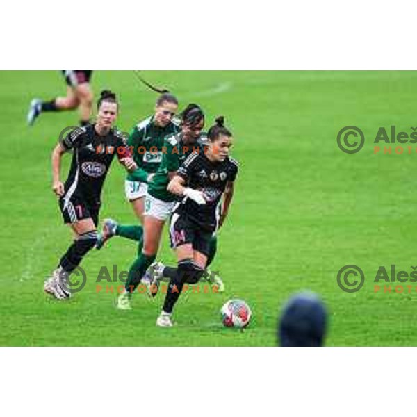 Zala Balazic and Sara Makovec in action during Slovenian Women’s Football Cup match between ZNK Olimpija and ZNK Mura Nona in Ljubljana, Slovenia on October 3, 2024.