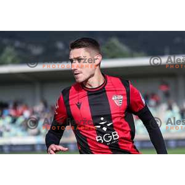 Smajlagic scores and celebrates a goal during Prva liga Telemach 2024/2025 football match between Primorje and Bravo Kostel in Ajdovscina, Slovenia on October 6, 2024