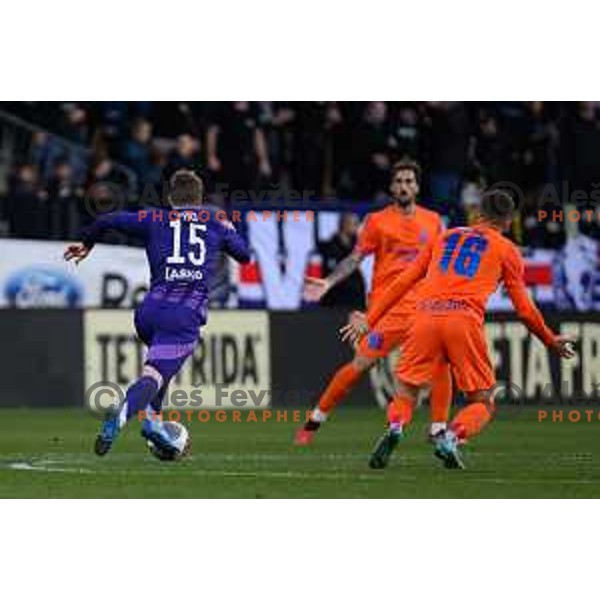 Jan Repas of NK Maribor in action during Prva liga Telemach 2024/2025 football match between Maribor and Celje in Ljudski vrt Maribor, Slovenia on October 6, 2024