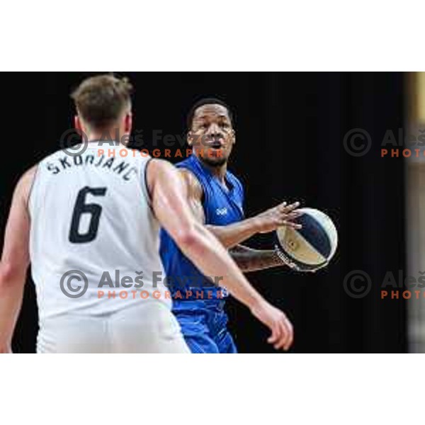 Joshua Thompson in action during OTP Bank League match between Ilirija and Terme Olimia Podcetrtek in Ljubljana, Slovenia on October 11, 2024