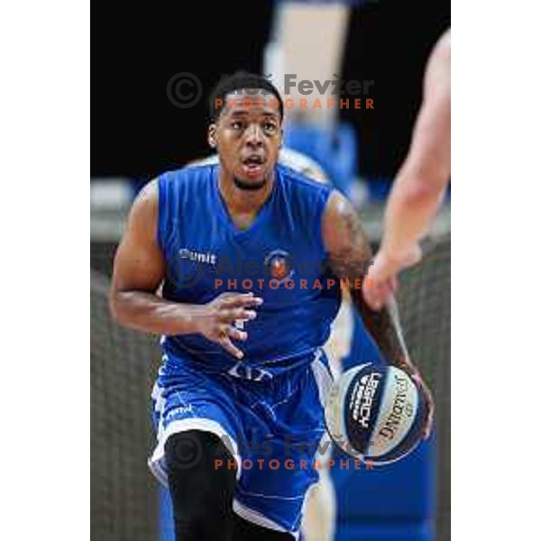 Joshua Thompson in action during OTP Bank League match between Ilirija and Terme Olimia Podcetrtek in Ljubljana, Slovenia on October 11, 2024