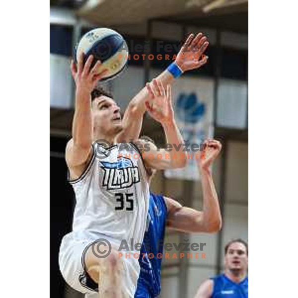 Luka Kures in action during OTP Bank League match between Ilirija and Terme Olimia Podcetrtek in Ljubljana, Slovenia on October 11, 2024