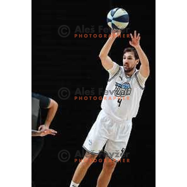 Tadej Ferme in action during OTP Bank League match between Ilirija and Terme Olimia Podcetrtek in Ljubljana, Slovenia on October 11, 2024