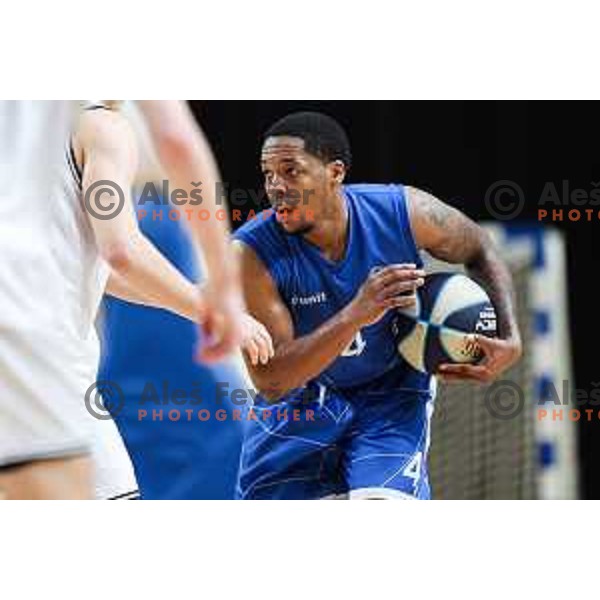 Joshua Thompson in action during OTP Bank League match between Ilirija and Terme Olimia Podcetrtek in Ljubljana, Slovenia on October 11, 2024