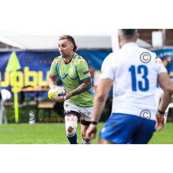 In action during Rugby Europe Conference D match between Slovenia and Kosovo in Stanezice Oval Ljubljana, Slovenia on October 12, 2024