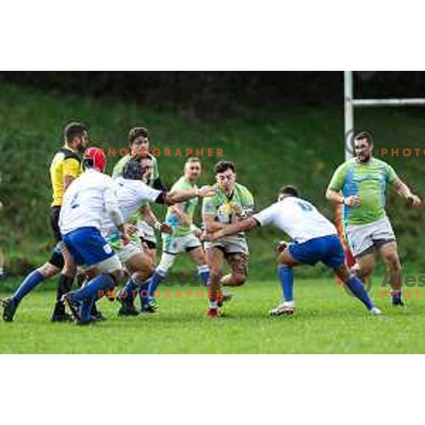 In action during Rugby Europe Conference D match between Slovenia and Kosovo in Stanezice Oval Ljubljana, Slovenia on October 12, 2024