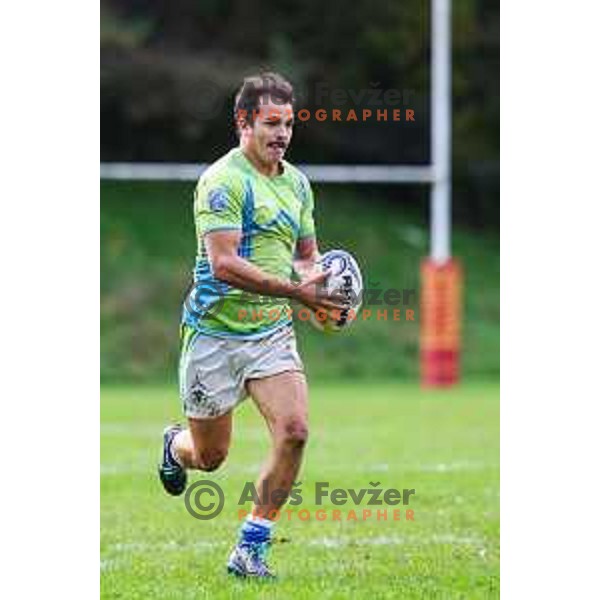 In action during Rugby Europe Conference D match between Slovenia and Kosovo in Stanezice Oval Ljubljana, Slovenia on October 12, 2024