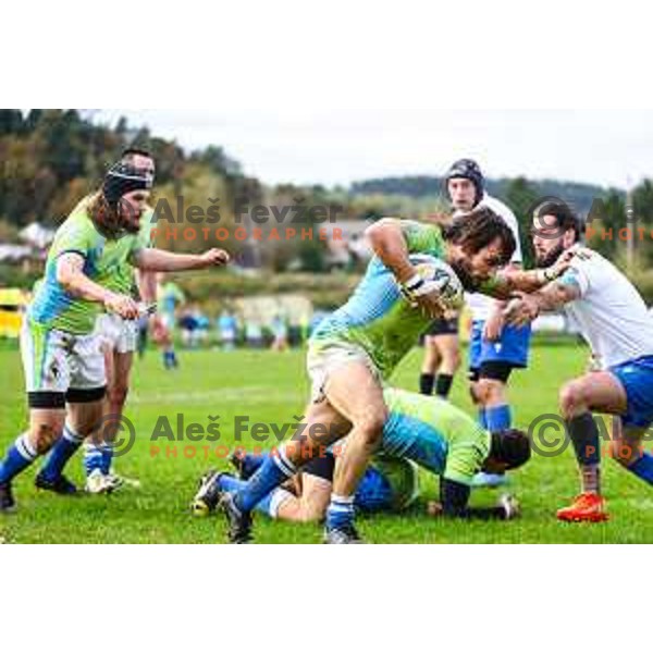 In action during Rugby Europe Conference D match between Slovenia and Kosovo in Stanezice Oval Ljubljana, Slovenia on October 12, 2024