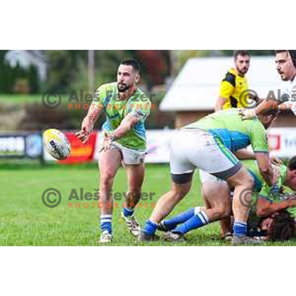 In action during Rugby Europe Conference D match between Slovenia and Kosovo in Stanezice Oval Ljubljana, Slovenia on October 12, 2024