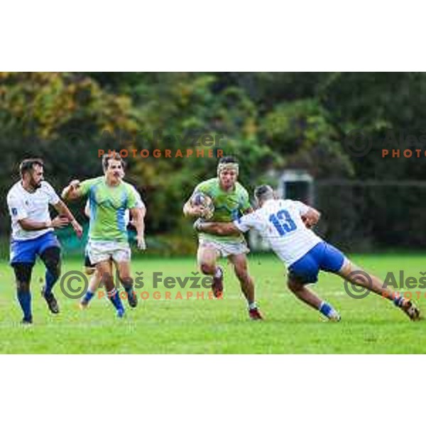 In action during Rugby Europe Conference D match between Slovenia and Kosovo in Stanezice Oval Ljubljana, Slovenia on October 12, 2024