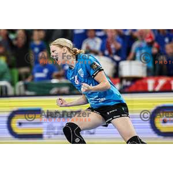 Tamara Mavsar of Krim Mercator in action during EHF Women\'s Champions League match between Krim Mercator (SLO) and CSM Bucuresti (ROM) in SRC Stozice, Ljubljana, Slovenia on October 12, 2024
