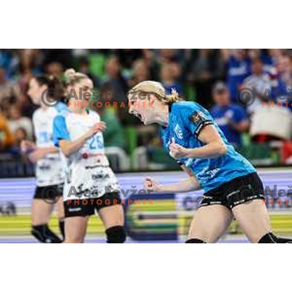 Tamara Mavsar of Krim Mercator in action during EHF Women\'s Champions League match between Krim Mercator (SLO) and CSM Bucuresti (ROM) in SRC Stozice, Ljubljana, Slovenia on October 12, 2024