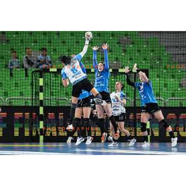 of Krim Mercator in action during EHF Women\'s Champions League match between Krim Mercator (SLO) and CSM Bucuresti (ROM) in SRC Stozice, Ljubljana, Slovenia on October 12, 2024.