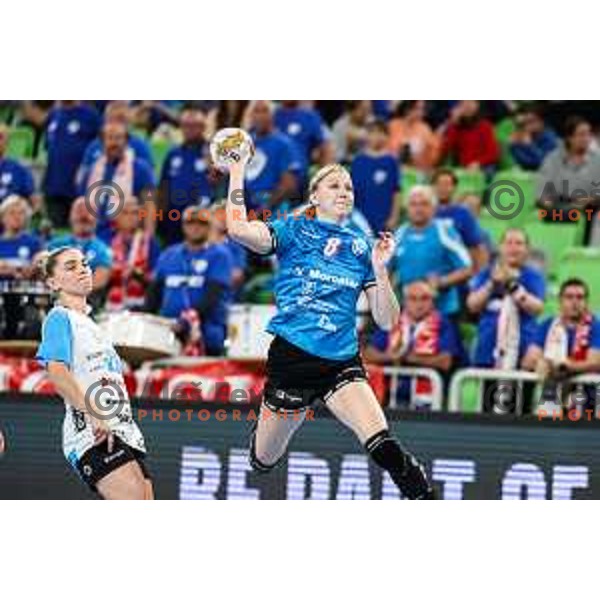 Tamara Mavsar of Krim Mercator in action during EHF Women\'s Champions League match between Krim Mercator (SLO) and CSM Bucuresti (ROM) in SRC Stozice, Ljubljana, Slovenia on October 12, 2024