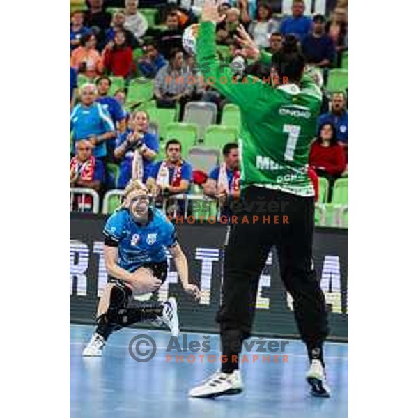 Tamara Mavsar of Krim Mercator in action during EHF Women\'s Champions League match between Krim Mercator (SLO) and CSM Bucuresti (ROM) in SRC Stozice, Ljubljana, Slovenia on October 12, 2024