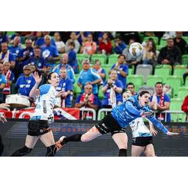 Tamara Horacek of Krim Mercator in action during EHF Women\'s Champions League match between Krim Mercator (SLO) and CSM Bucuresti (ROM) in SRC Stozice, Ljubljana, Slovenia on October 12, 2024