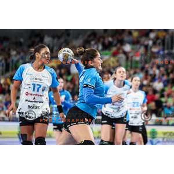 Jovanka Radicevic of Krim Mercator in action during EHF Women\'s Champions League match between Krim Mercator (SLO) and CSM Bucuresti (ROM) in SRC Stozice, Ljubljana, Slovenia on October 12, 2024