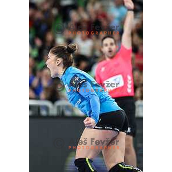 Jovanka Radicevic of Krim Mercator in action during EHF Women\'s Champions League match between Krim Mercator (SLO) and CSM Bucuresti (ROM) in SRC Stozice, Ljubljana, Slovenia on October 12, 2024