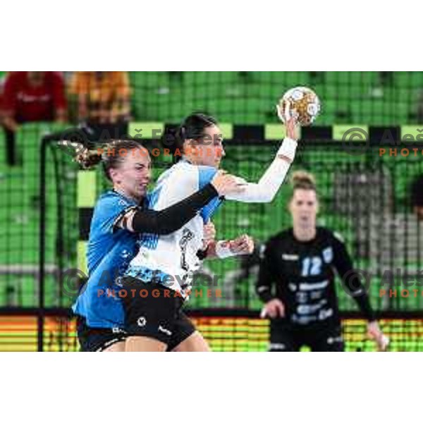 Tatjana Brnovic of Krim Mercator in action during EHF Women\'s Champions League match between Krim Mercator (SLO) and CSM Bucuresti (ROM) in SRC Stozice, Ljubljana, Slovenia on October 12, 2024