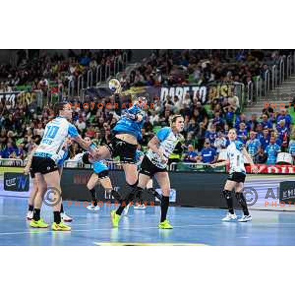 Tatjana Brnovic of Krim Mercator in action during EHF Women\'s Champions League match between Krim Mercator (SLO) and CSM Bucuresti (ROM) in SRC Stozice, Ljubljana, Slovenia on October 12, 2024