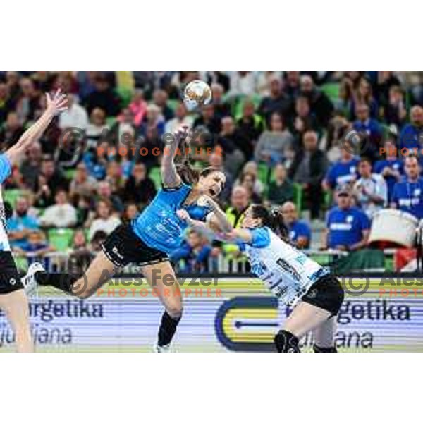 Ana Abina of Krim Mercator in action during EHF Women\'s Champions League match between Krim Mercator (SLO) and CSM Bucuresti (ROM) in SRC Stozice, Ljubljana, Slovenia on October 12, 2024