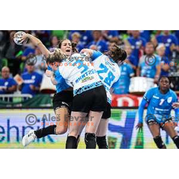 Ana Abina of Krim Mercator in action during EHF Women\'s Champions League match between Krim Mercator (SLO) and CSM Bucuresti (ROM) in SRC Stozice, Ljubljana, Slovenia on October 12, 2024