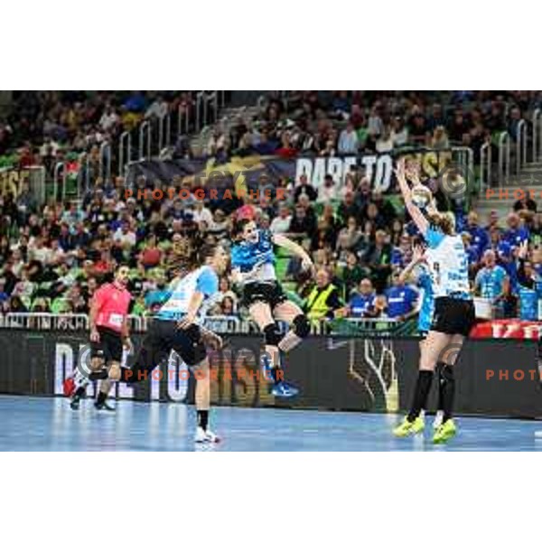 Ana Gros of Krim Mercator in action during EHF Women\'s Champions League match between Krim Mercator (SLO) and CSM Bucuresti (ROM) in SRC Stozice, Ljubljana, Slovenia on October 12, 2024