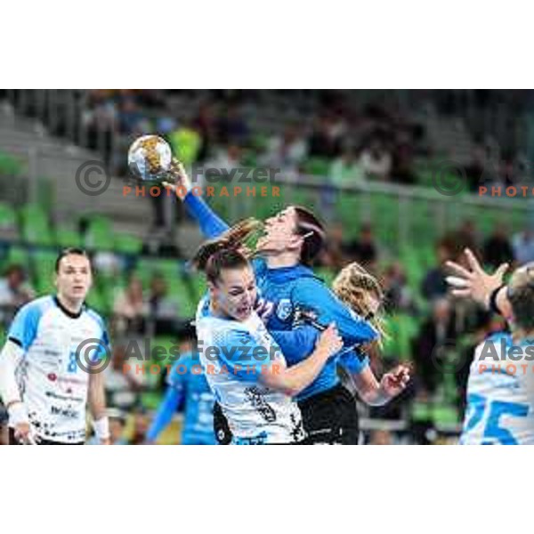 Tamara Horacek of Krim Mercator in action during EHF Women\'s Champions League match between Krim Mercator (SLO) and CSM Bucuresti (ROM) in SRC Stozice, Ljubljana, Slovenia on October 12, 2024