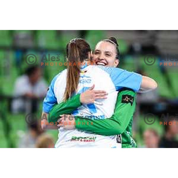 of Krim Mercator in action during EHF Women\'s Champions League match between Krim Mercator (SLO) and CSM Bucuresti (ROM) in SRC Stozice, Ljubljana, Slovenia on October 12, 2024.