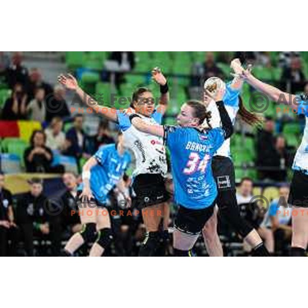 Tatjana Brnovic of Krim Mercator in action during EHF Women\'s Champions League match between Krim Mercator (SLO) and CSM Bucuresti (ROM) in SRC Stozice, Ljubljana, Slovenia on October 12, 2024