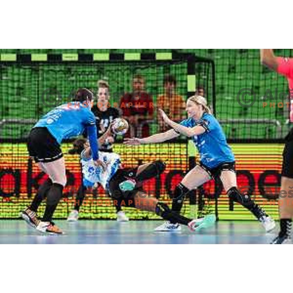 Tamara Mavsar of Krim Mercator in action during EHF Women\'s Champions League match between Krim Mercator (SLO) and CSM Bucuresti (ROM) in SRC Stozice, Ljubljana, Slovenia on October 12, 2024