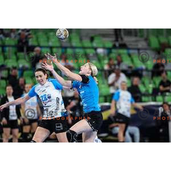 Tamara Mavsar of Krim Mercator in action during EHF Women\'s Champions League match between Krim Mercator (SLO) and CSM Bucuresti (ROM) in SRC Stozice, Ljubljana, Slovenia on October 12, 2024